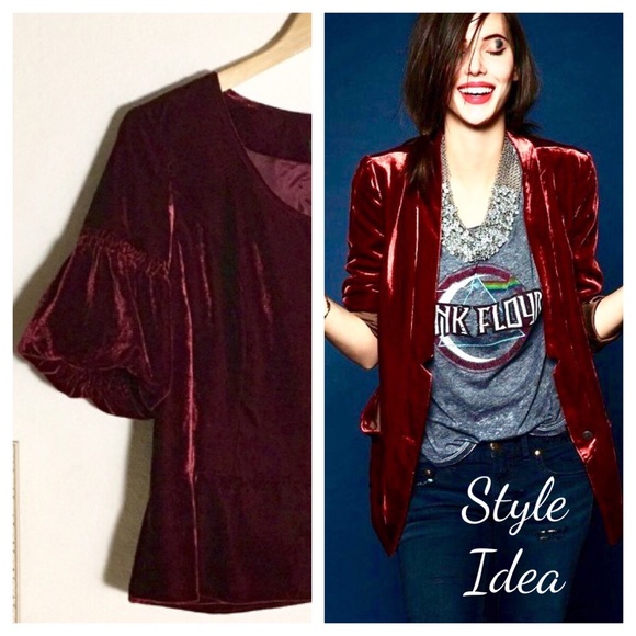 INC International Concepts Jackets & Blazers - INC Burgundy Velvet Dressy Jacket, Bubble Sleeve